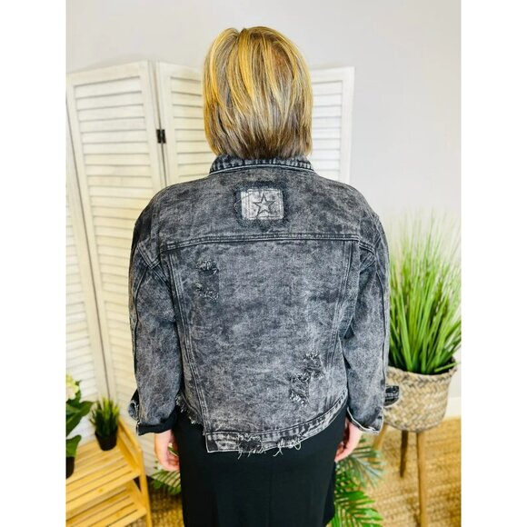 New Vintage POL Love Me Denim Jacket Acid Wash Size M Oversized - Picture 3 of 10